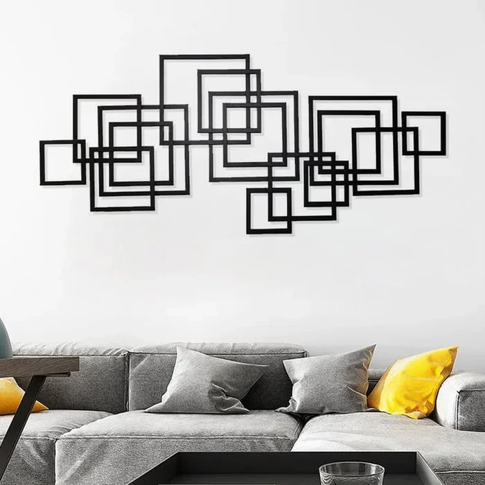 1200mm Modern Rectangle Black Wall Decor Minimalist Metal Geometric Art for Living Room