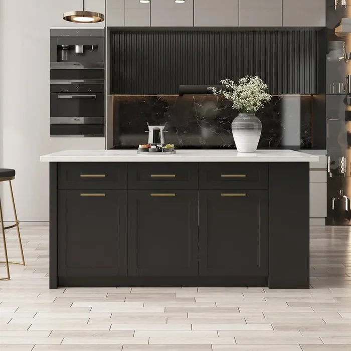 1800mm Sintered Stone White&Black Kitchen Island with Storage Modern Kitchen Cabinet