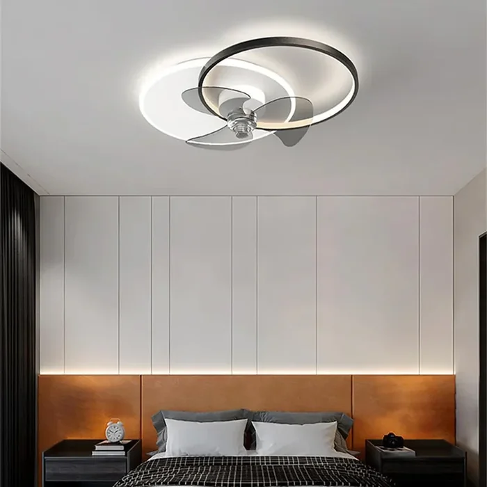 24” LED Circle Flush Mount Ceiling Fan Bedroom Ceiling Fan Lights Dimmable with Remote Control