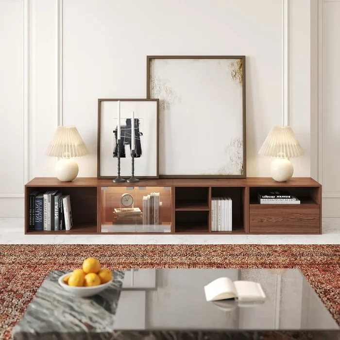 2400mm Wooden Modular TV Stand Mid Century Modern Floor Media Console with Storage