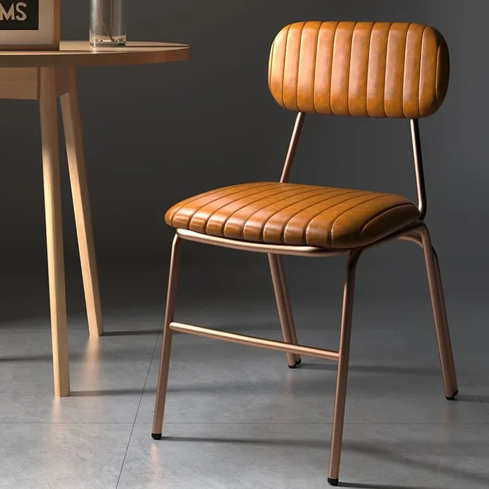 4-Piece Modern Brown Dining Chairs Set of 2 with Faux Leather Upholstered & Metal Frame