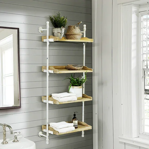4 Tier Chippy Metal and Wooden Wall Shelf Unit – Decor Steals