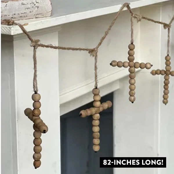 82 Inch Cross Wood Bead Garland, Natural Brown – Decor Steals