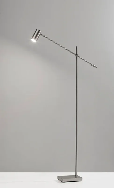 Adesso Brushed Steel Collette LED Floor Lamp-Brushed Steel Cylinder Shade And 60 Inch Black Cord And 4-Way Touch Switch (4218-22)
