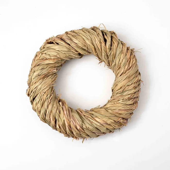 All Season Wrapped Natural Jute Raffia Everyday Mini Wreath with Bow Option