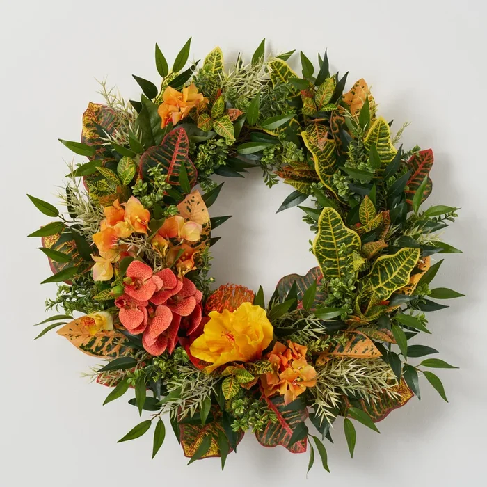 Aloha Sunshine – Tropical Hibiscus, Bougainvillea, Protea & Orchid Spring Summer Front Door Wreath