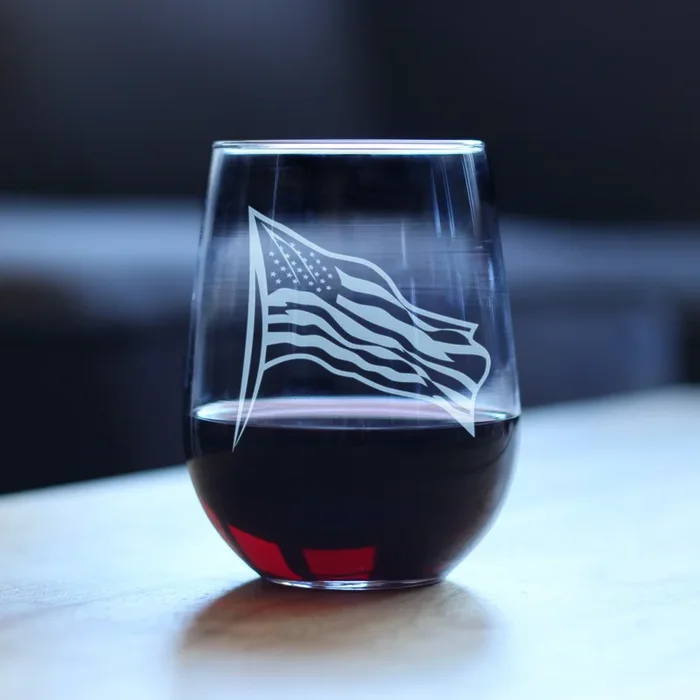 American Flag – 17 Ounce Stemless Wine Glass – Decor Steals