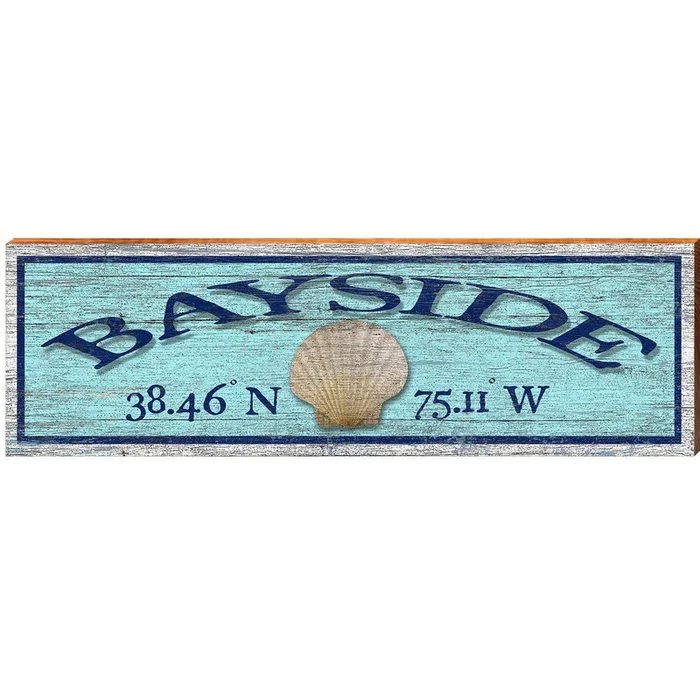 Bayside Shell Blue Latitude Longitude | Wall Art Print on Real Wood