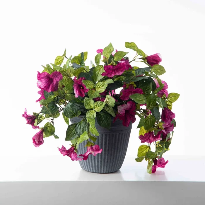 Blooming Magenta Petunia Cascade Faux Floral Plant Outdoor Urn Filler Arrangement