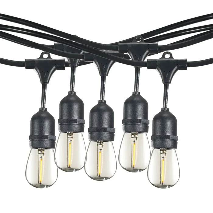 Bulbrite STRING15L/48FT/36IN/E26/BLACK/LED/S14 48 Foot String Light 15 Sockets 36 Inch Spacing E26 Base Black Kit With 1W Plastic LED S14 Clear Lamps (812483)