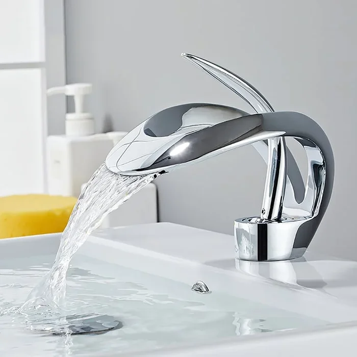 Chrome Waterfall Bathroom Faucet Single Handle Solid Brass | Homary