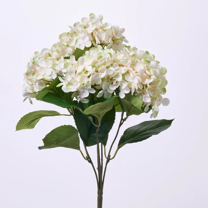 Cream Silk Hydrangea Blooms Faux Bush Stem Bouquet – 18″