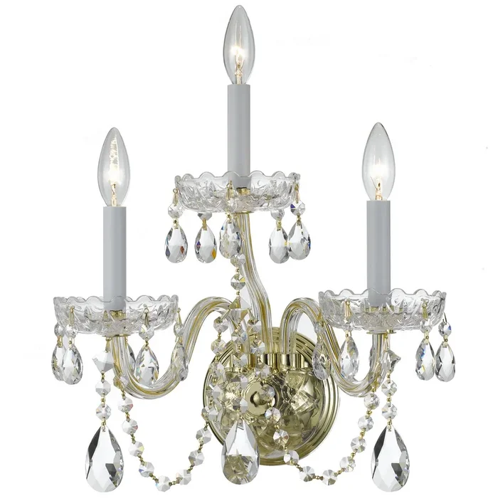 Crystorama – 1033-PB-CL-MWP – Three Light Wall Sconce – Traditional Crystal – Polished Brass – 1033PBCLMWP