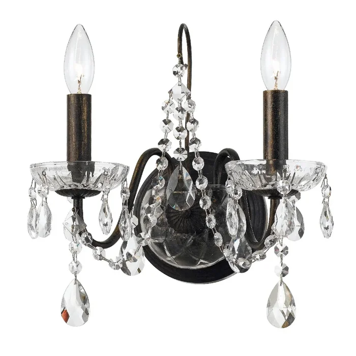 Crystorama – 3022-EB-CL-MWP – Two Light Wall Sconce – Butler – English Bronze – 3022EBCLMWP