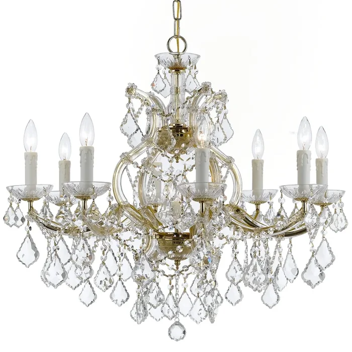 Crystorama – 4408-GD-CL-SAQ – Nine Light Chandelier – Maria Theresa – Gold – 4408GDCLSAQ