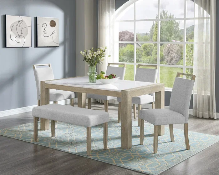 D4018-T White Faux Marble Top Dining Table By McFerran