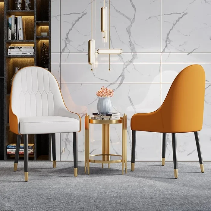 Darg Modern PU Leather 8-Pieces Dining Chairs in White & Orange with Metal Legs