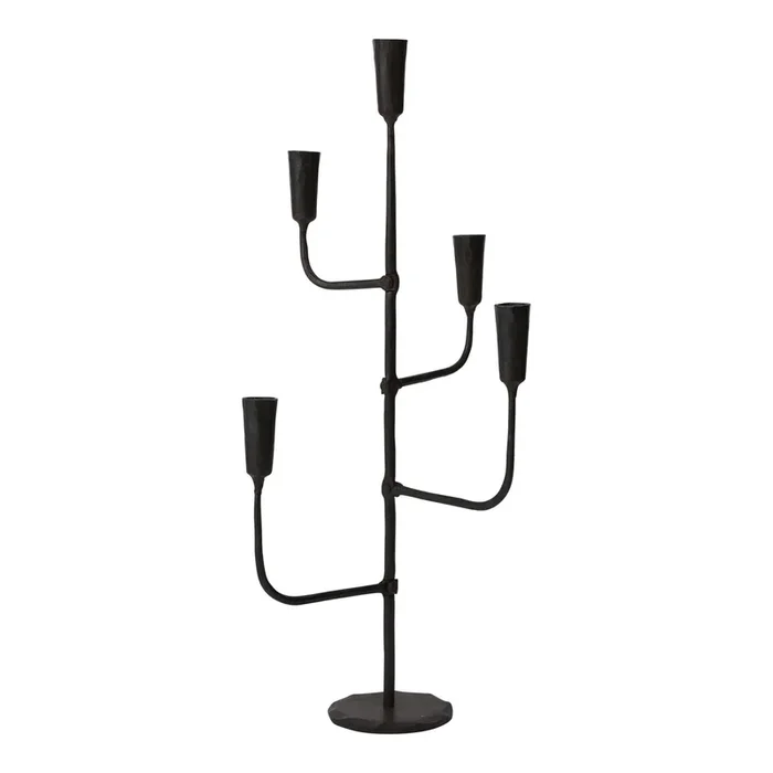 Davina Collection Black Metal Minimal Modern Large 5 Candle Candelabra