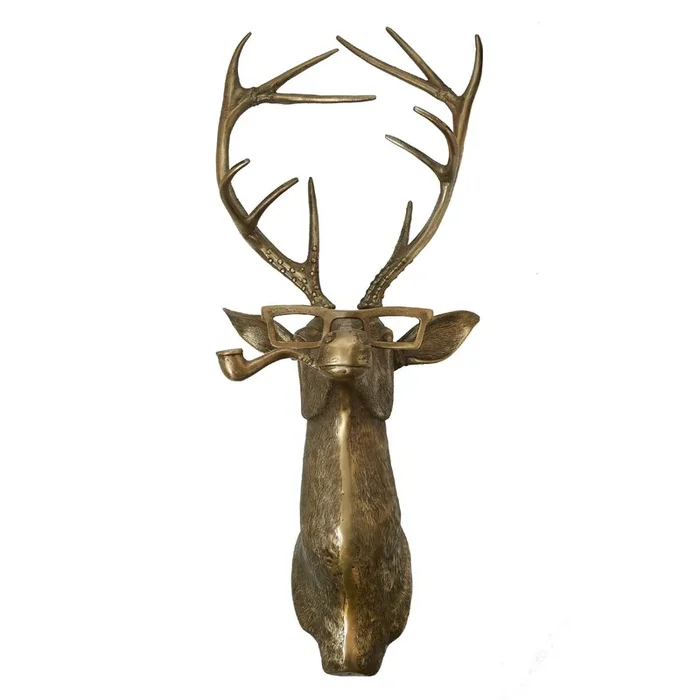 Eric + Eloise Collection – Frankie the Stag Smoking Pipe Bronzed Aluminum Hanging Wall Mount