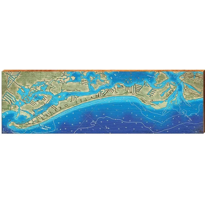 Estero Island Map Home Decor Art Print on Real Wood