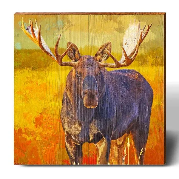 Firey Amber Moose | Wall Art Print on Real Wood