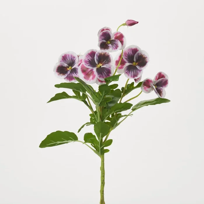 Fuchsia Pink Faux Floral Silk Pansy Spray with Wired Stems – 15″
