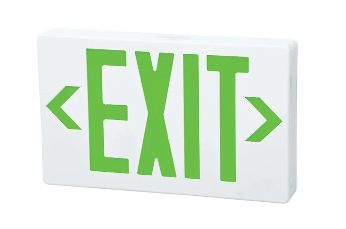 Fulham Firehorse Emergency Exit Sign Thin Profile LED White Housing Green Letters Battery Backup (FHEX21WGEM)