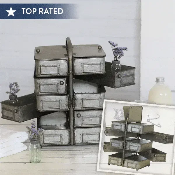 Galvanized Metal Swivel Caddy Organizer | Functional Farmhouse – Decor Steals