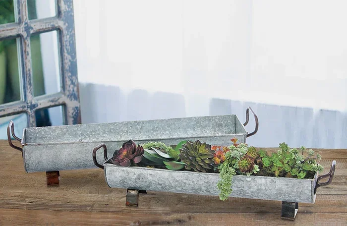 Galvanized Trough Set of 2 – Farmhouse Living – Decor Steals
