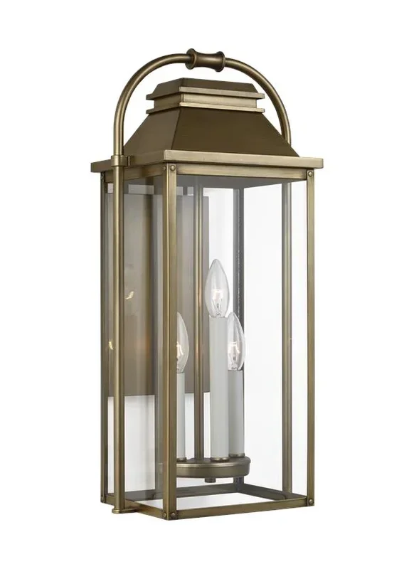 Generation Lighting Wellsworth Medium Lantern Painted Distressed Brass Finish With Clear Glass Panels (OL13201PDB)