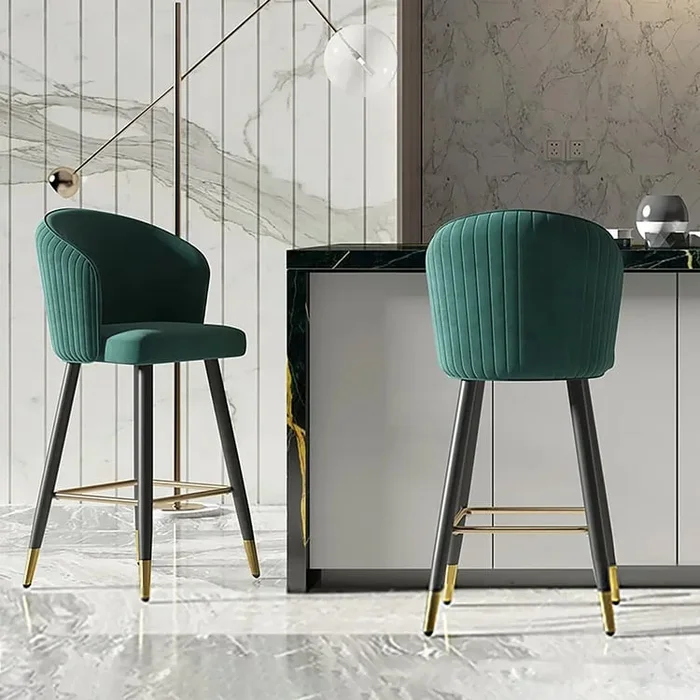 Green Bar Height Bar Stool Tufted Upholstered Velvet Bar Stool Footrest