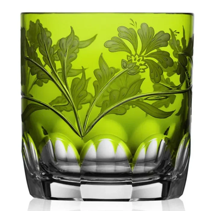 Green Derby Panel Yellow-Green Double Old Fashioned Glass by Varga Cry