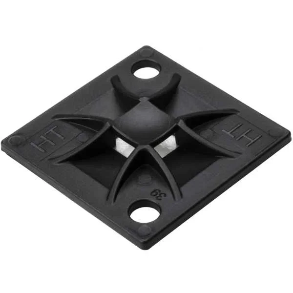 HellermannTyton Q Tie Mount With Adhesive 1.2 Inch X 1.2 Inch X 0.21 Inch 4-Way entry For Q18 thru Q50 ties PA66 Black 100 Per Bag (151-10915)
