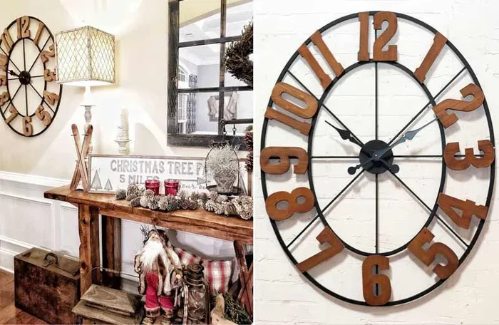 HUGE – Rusctic Wood and Metal Wall Clock – Vintage Inspired – Decor Steals