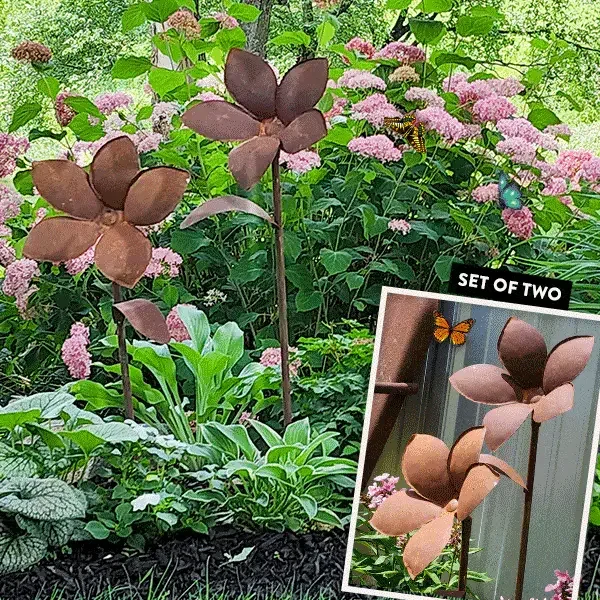 HUGE Rusted Patina Metal Flower Garden Stakes – Decor Steals