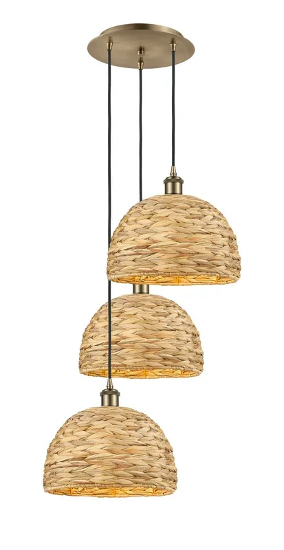 Innovations – 113B-3P-AB-RBD-12-NAT – Three Light Pendant – Ballston – Antique Brass