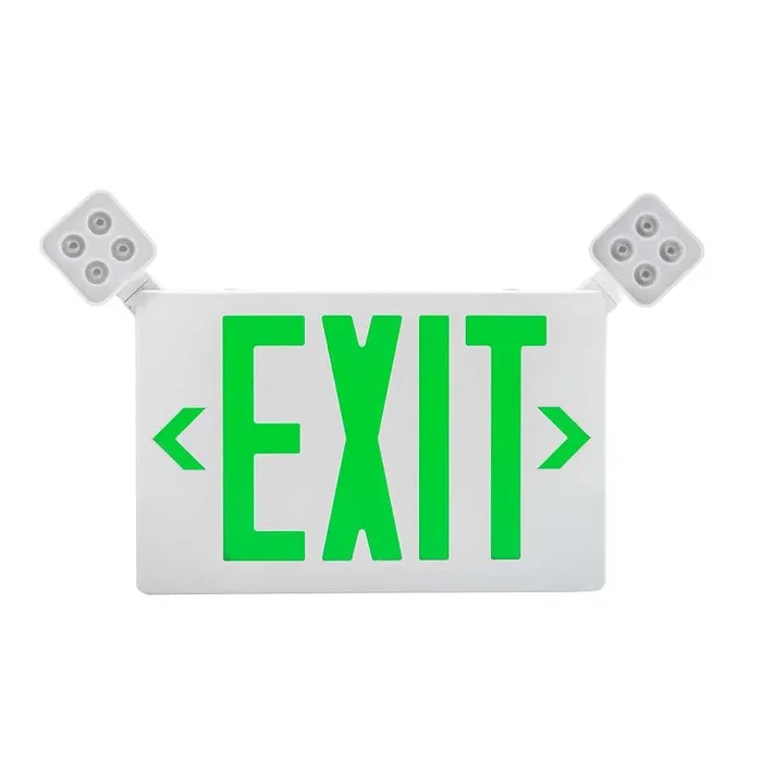 Keystone Exit Combination Thermoplastic Style 2 White Color Single Or Double Facing Red Or Green Switchable Lettering 6500K Dual Heads 120-277Vac Emergency Battery Backup (KT-EC-TP2-WH3RGW-SU)