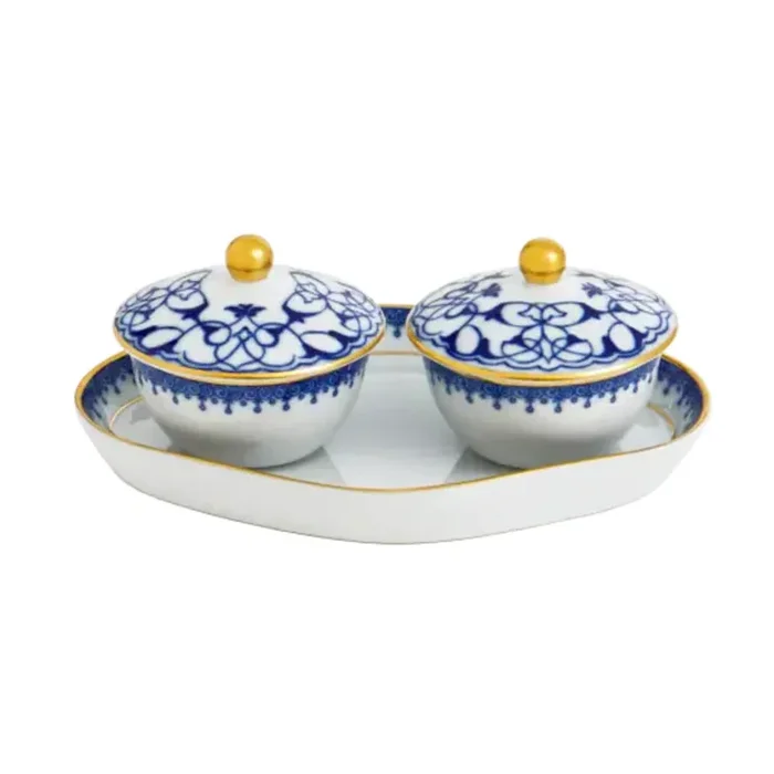 Lace Two Votives with Tray by Mottahedeh