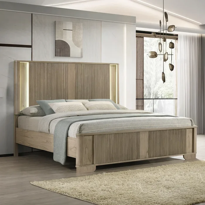 Lakkari Antique Oak Bed with LED Light By ACME