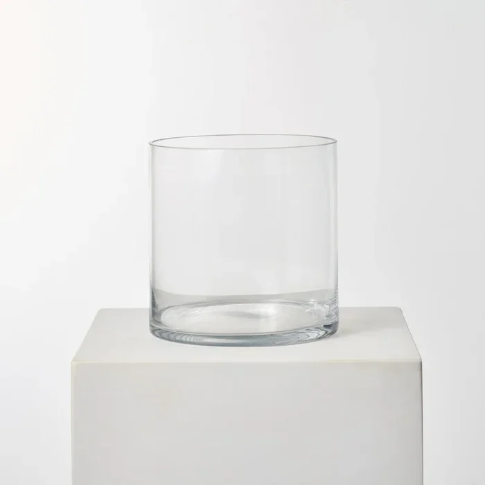 Large Handblown Clear Glass Cylinder Vase