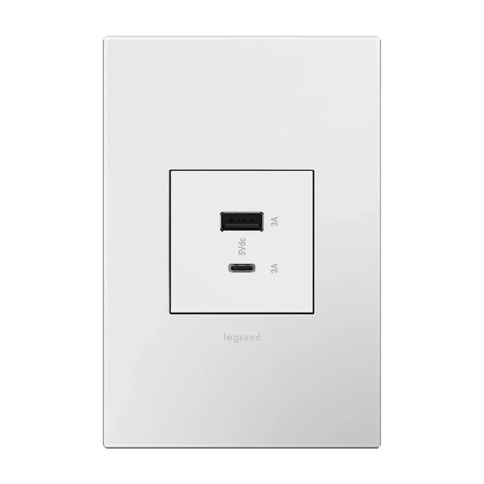 Legrand – ARUSB2AC6W4 – Usb, Hybrid, Outlet, A/C Usb Outlet – Adorne – WHITE – ARUSB2AC6W4