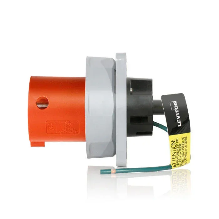 Leviton 100 Amp 125V/250V 3-Phase 3P 4W Pin And Sleeve Inlet Industrial Grade Watertight Orange (4100B12WLEV)