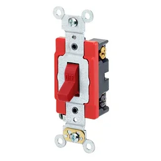 Leviton 20 Amp 120/277V Toggle 4-Way AC Quiet Switch Extra Heavy-Duty Spec Grade Self Grounding Back And Side Wired Red (1224-2R)