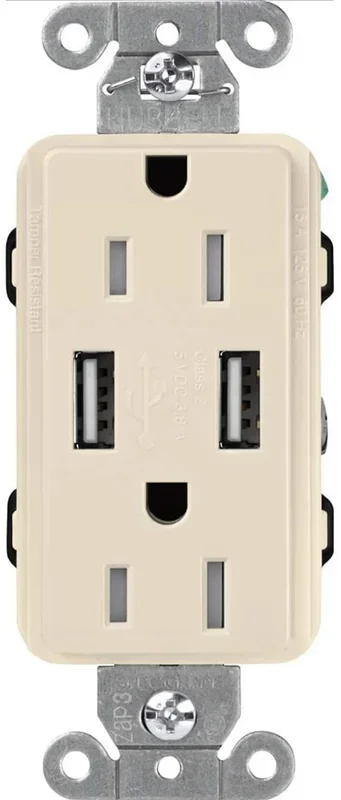 Lutron Claro 15A Receptacle USB Tamper-Resistant Light Almond (CAR-15-UBTR-LA)