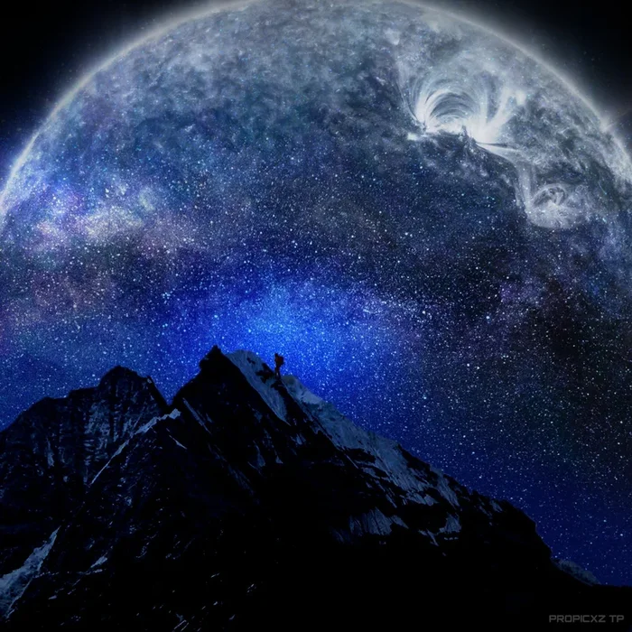 Man Hiking Night Sky A Visual Art