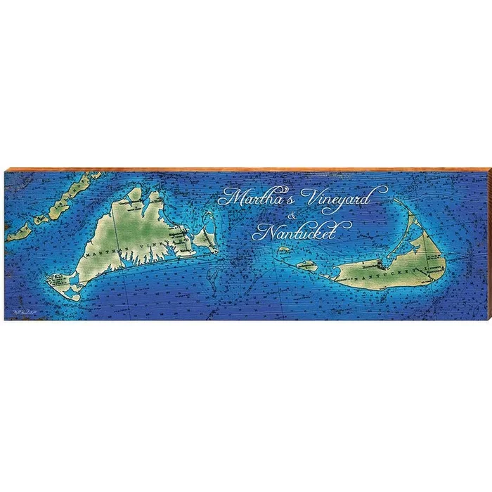 Martha’s Vineyard & Nantucket, Massachusetts Map Wooden Sign | Wall Art Print on Real Wood