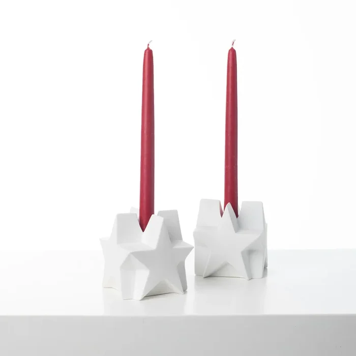 Matte White Ceramic Geometric Four Sided Star Taper Holder Modern Home Décor – Set of 2