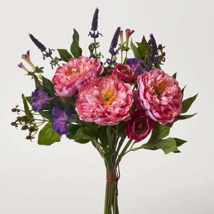 Mixed Wildflowers & Pink Peony Blooms Pick Bundle of 11 Stems – 17″