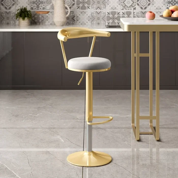Modern Gray Bar Height Stool Adjustable & Swivel Velvet Upholstery & Footrest 6-Pieces