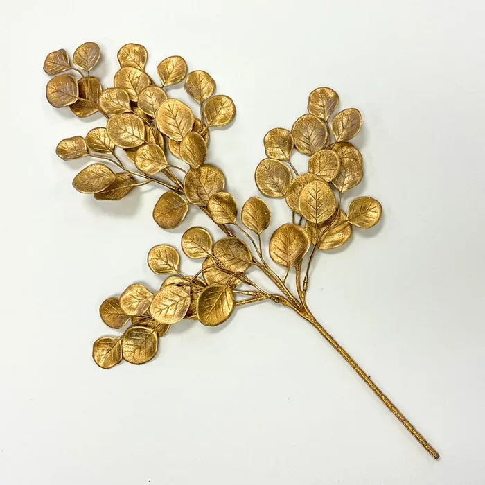 Painted Silver Metallic Glitter & Shiny Bronze Gold Eucalyptus Spray – 20″